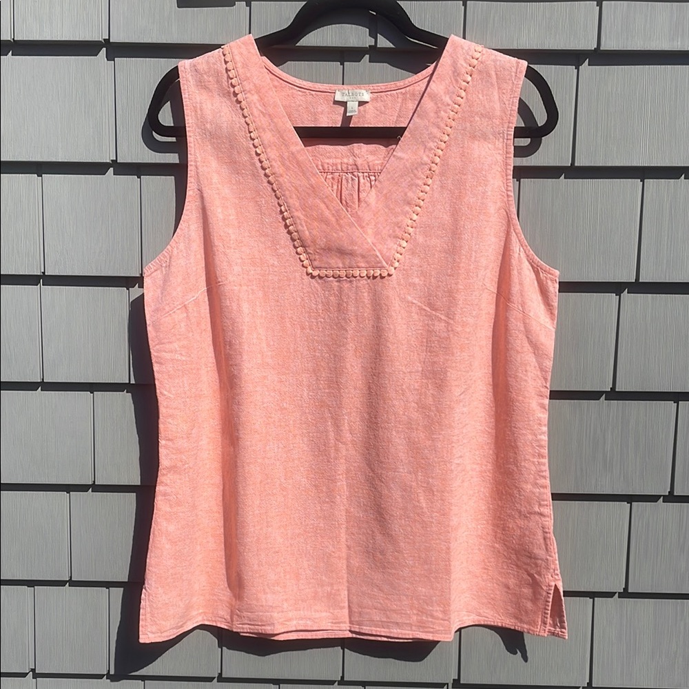 Talbots Coral Embellished Linen Sleeveless Tank Top